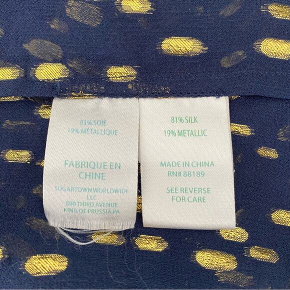 Lilly Pulitzer Silk Colby Navy Bubble Gold Dot blouse size large - Picture 7 of 8